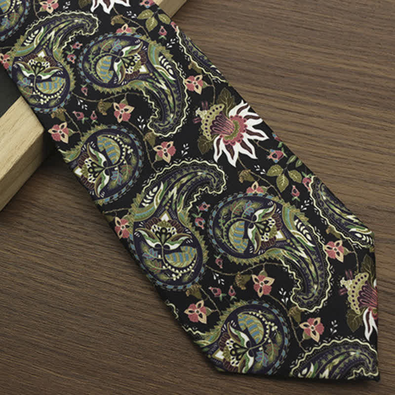 Men's Dark Green Fantastic Paisley Printed Necktie - Image 3
