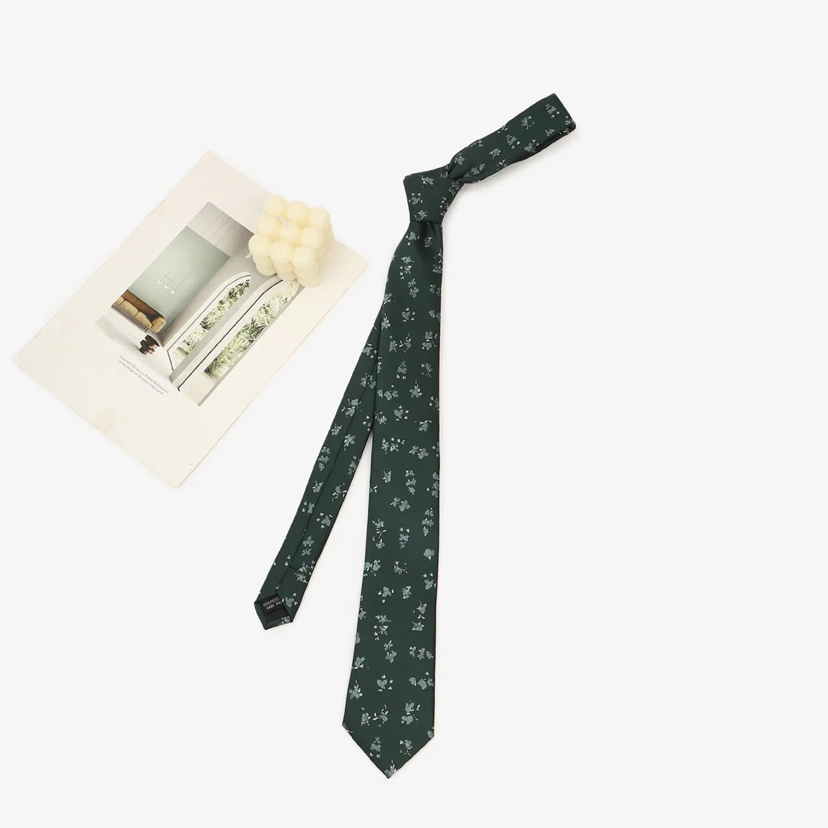 Men's Dark Green Whimsical Pattern Hand-tied Necktie - Image 7