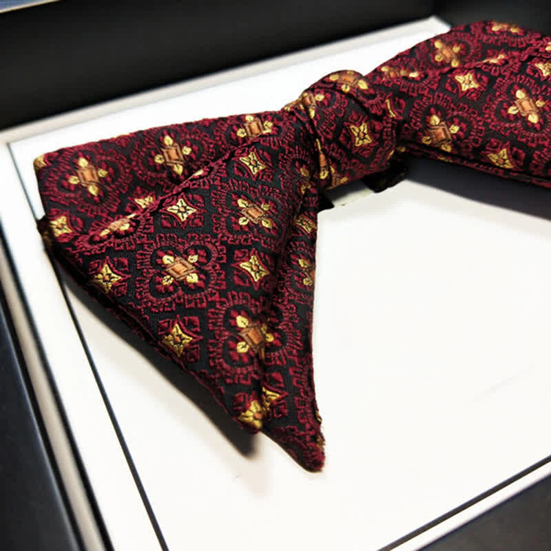 Men's Dark Red & Gold Embroidery Oversized Pointed Bow Tie - Image 3