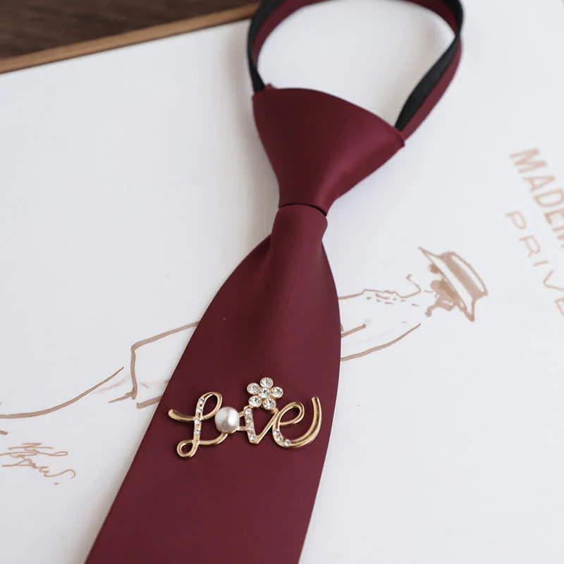 Men's Dark Red Golden Decor Wedding Zipper Necktie - Image 2