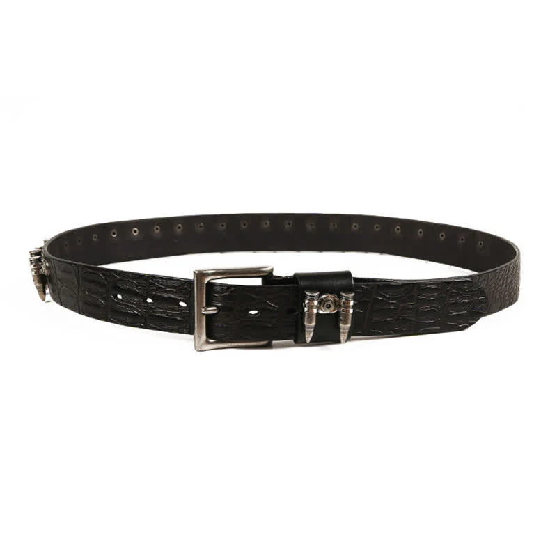 Men's Decorative Bullet Rivets Crocodile Pattern Leather Belt - Image 7