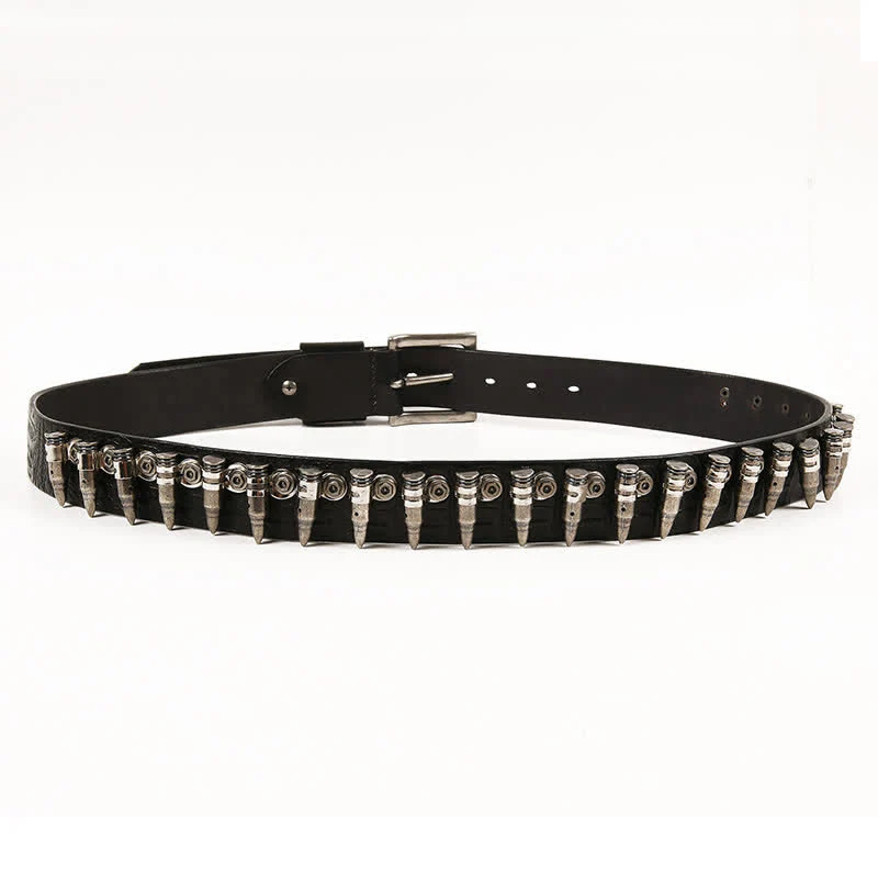 Men's Decorative Bullet Rivets Crocodile Pattern Leather Belt - Image 8