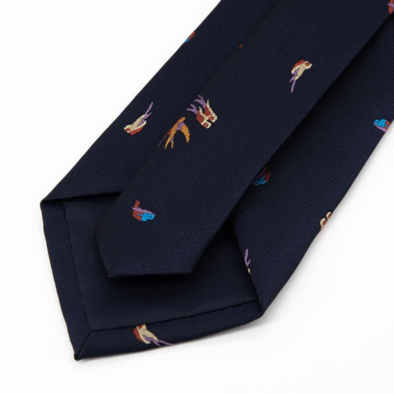 Men's Deep Blue Flying Colorful Birds Necktie - Image 4