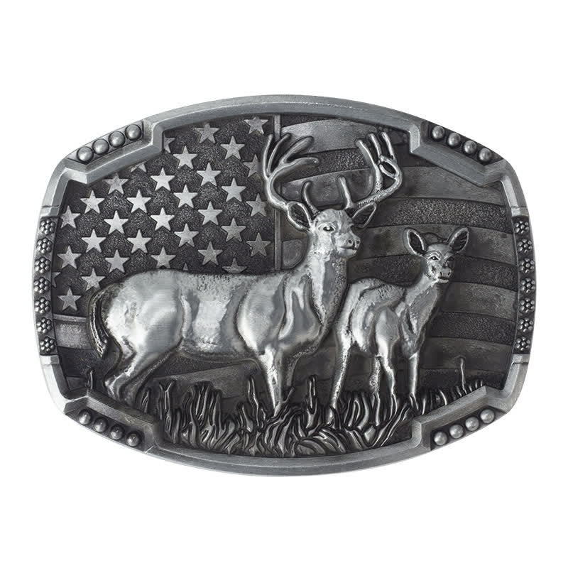 Men's DIY Deer Hunter American Flag Buckle Leather Belt - Image 4