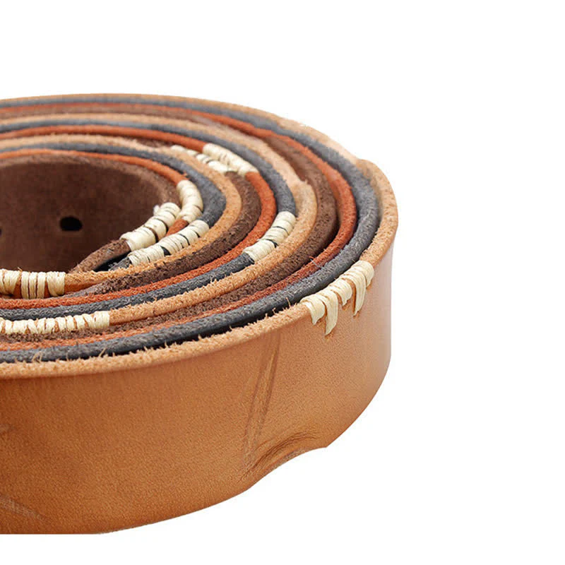 Men's Distressed Retro White Line Decor Leather Belt - Image 7