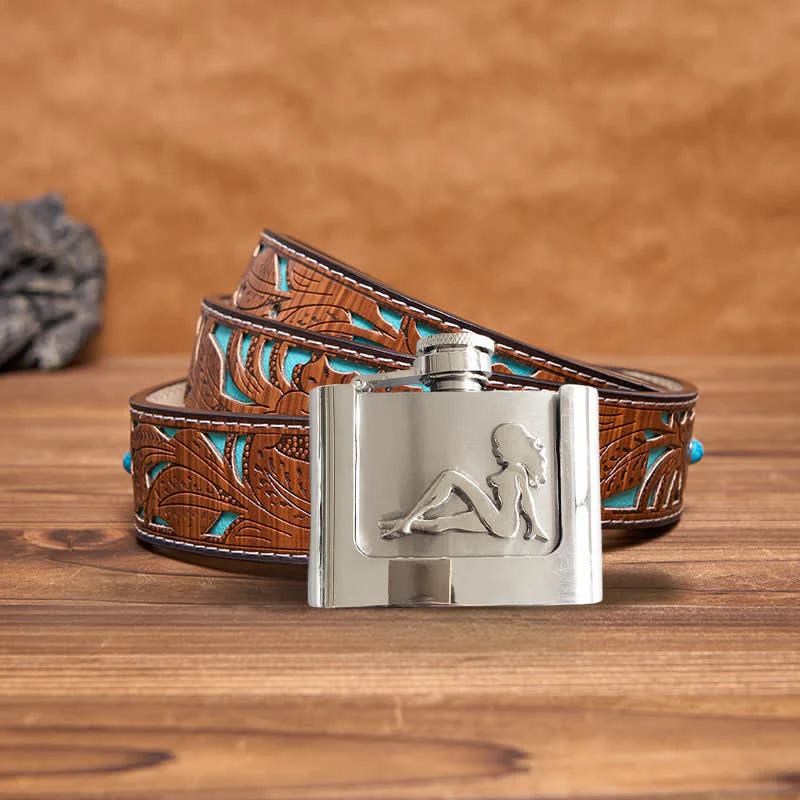 Men's DIY 2oz. Lady's Profile Leather Belt with Hidden Flask - Image 6