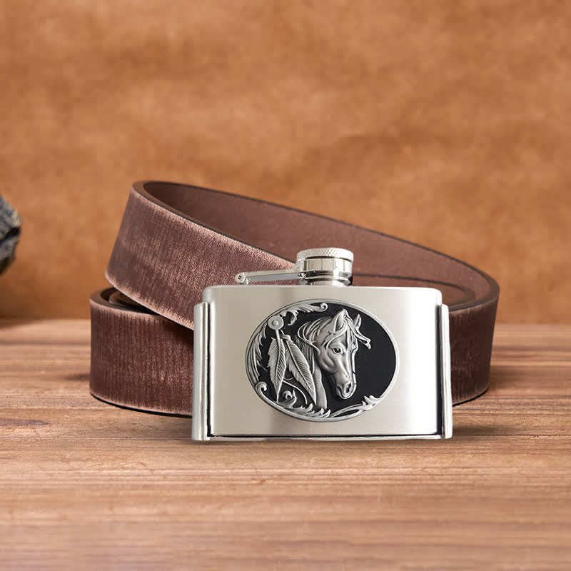 Men's DIY 3oz. Horse Head Leather Belt with Hidden Flask - Image 7