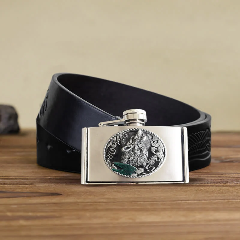 Men's DIY 3oz. Howling Wolf Leather Belt with Hidden Flask - Image 4