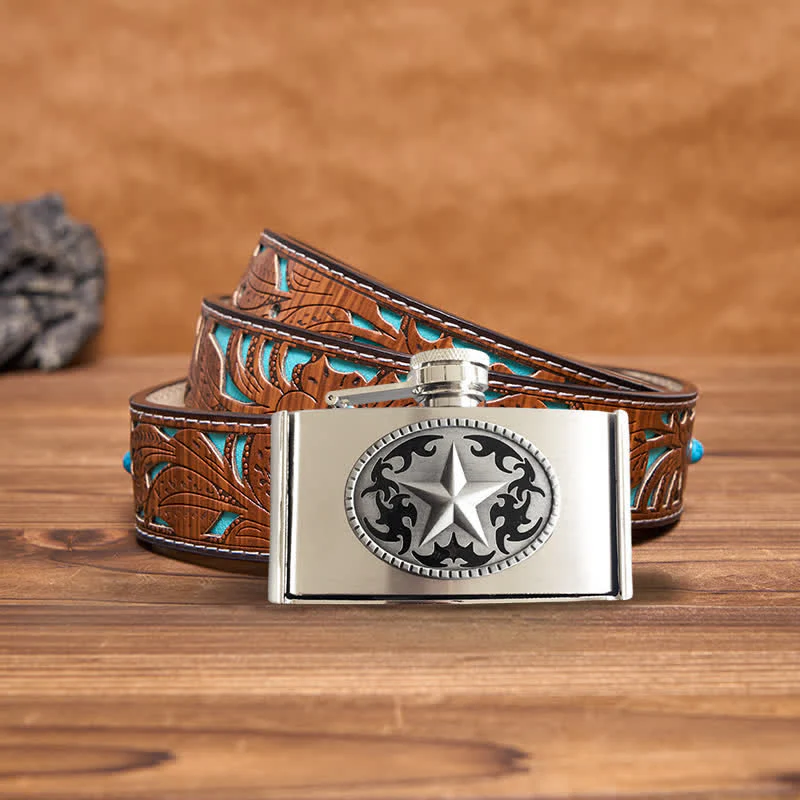Men's DIY 3oz. Western Star Leather Belt with Hidden Flask - Image 5