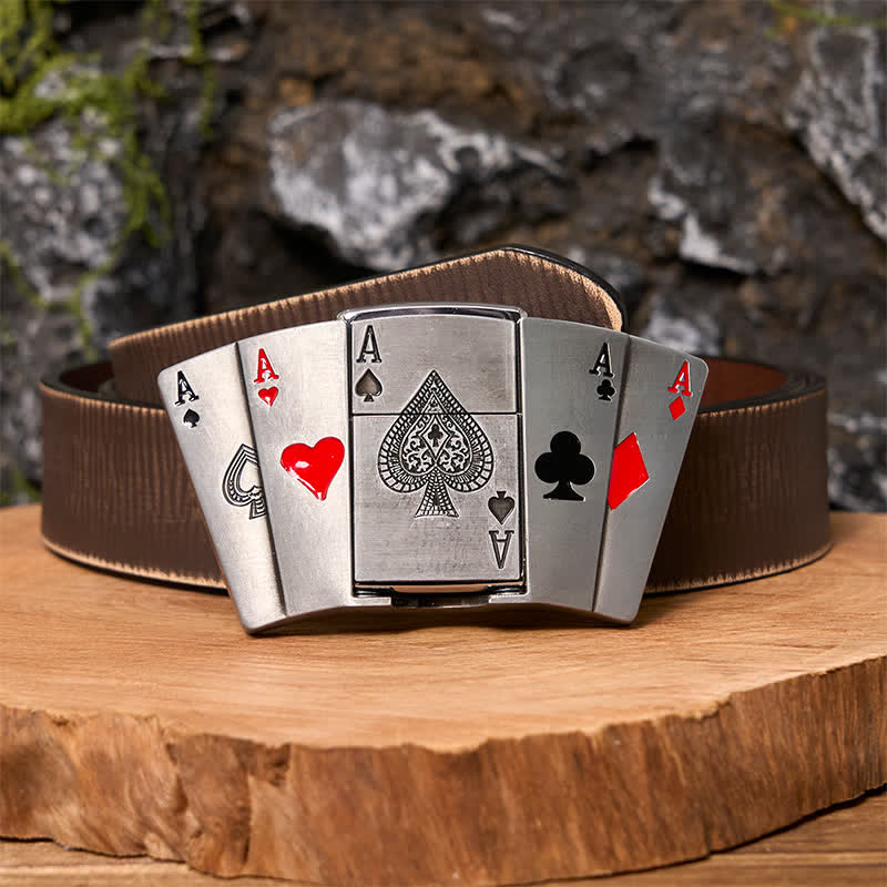 Men's DIY 4 Aces Poker Leather Belt with Hidden Lighter - Image 8