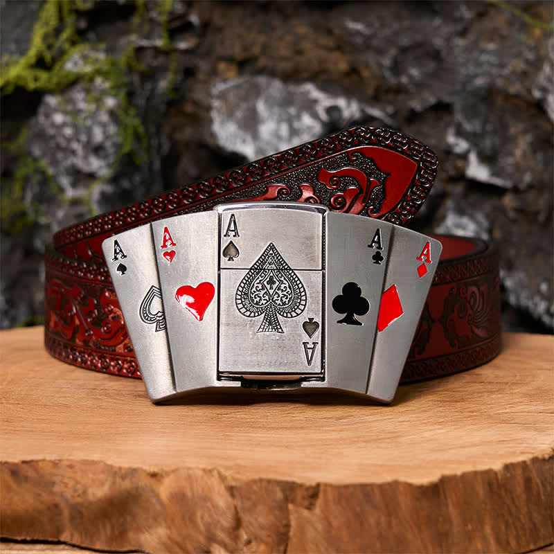 Men's DIY 4 Aces Poker Leather Belt with Hidden Lighter - Image 9