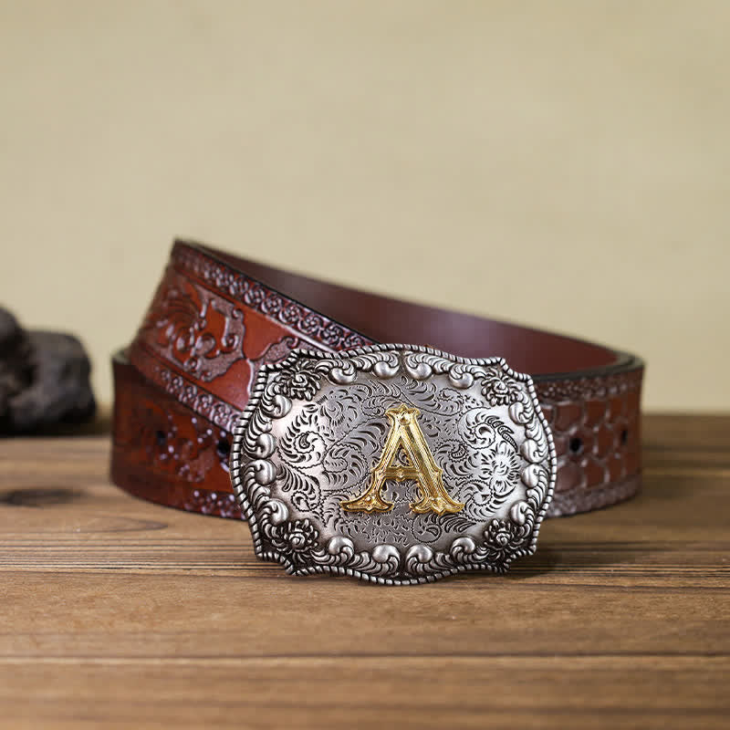 Men's DIY Alphabet Initial Letter Buckle Leather Belt - Image 4