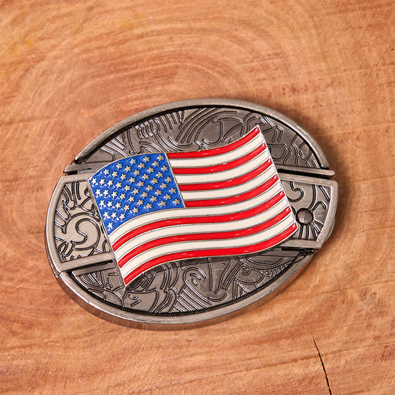 Men's DIY American Flag Hidden Folding Knife Leather Belt - Image 4