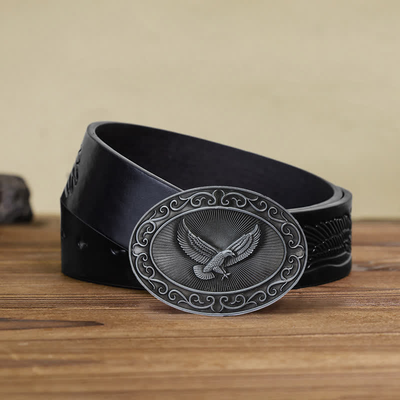 Men's DIY Antique Free Eagle Buckle Leather Belt - Image 13