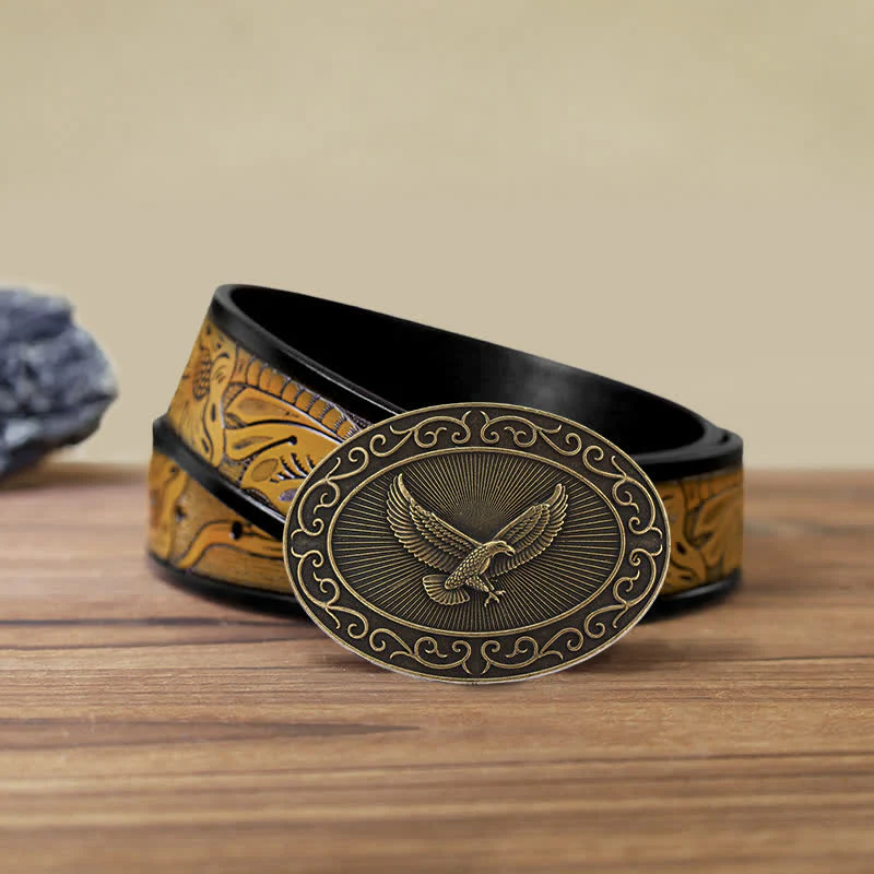 Men's DIY Antique Free Eagle Buckle Leather Belt - Image 24