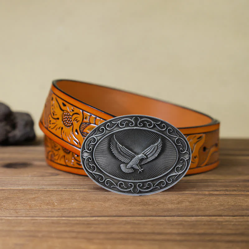 Men's DIY Antique Free Eagle Buckle Leather Belt - Image 28
