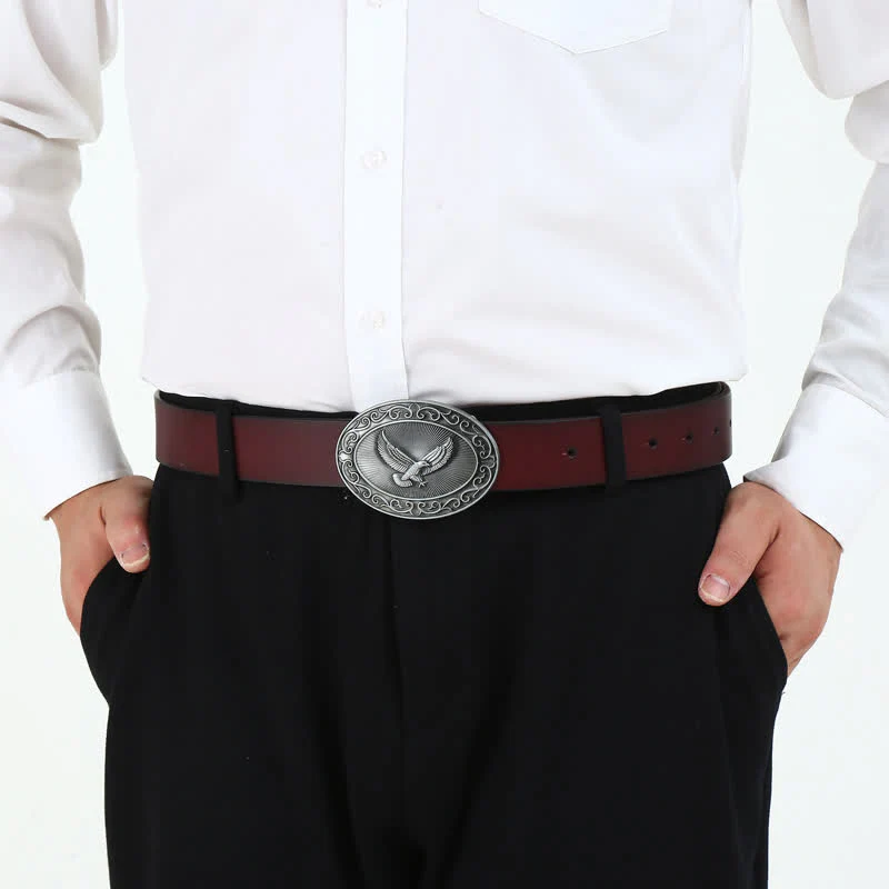 Men's DIY Antique Free Eagle Buckle Leather Belt - Image 6