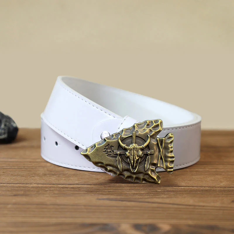 Men's DIY Arrowhead Shaped Bull Buckle Leather Belt - Image 10