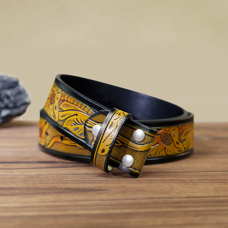 Men's DIY Arrowhead Shaped Bull Buckle Leather Belt - Image 23