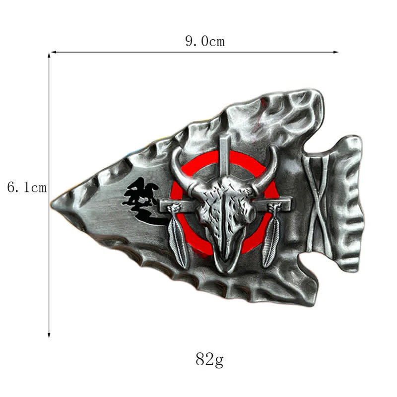 Men's DIY Arrowhead Shaped Bull Buckle Leather Belt - Image 4
