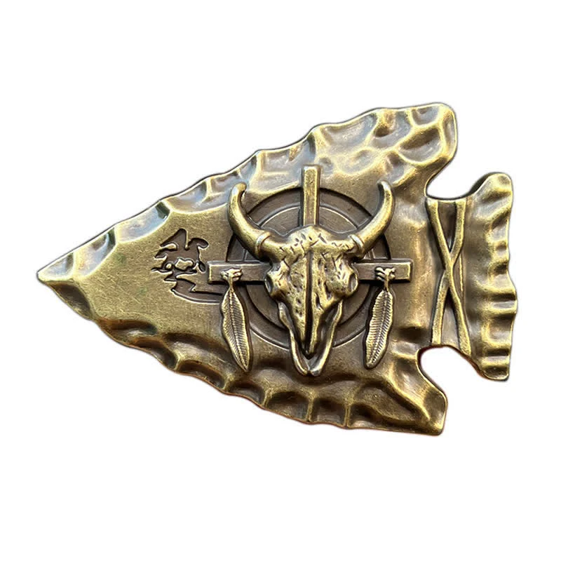 Men's DIY Arrowhead Shaped Bull Buckle Leather Belt - Image 5