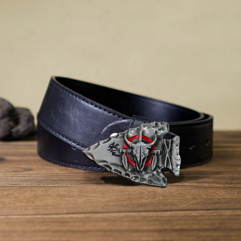 Men's DIY Arrowhead Shaped Bull Buckle Leather Belt - Image 6