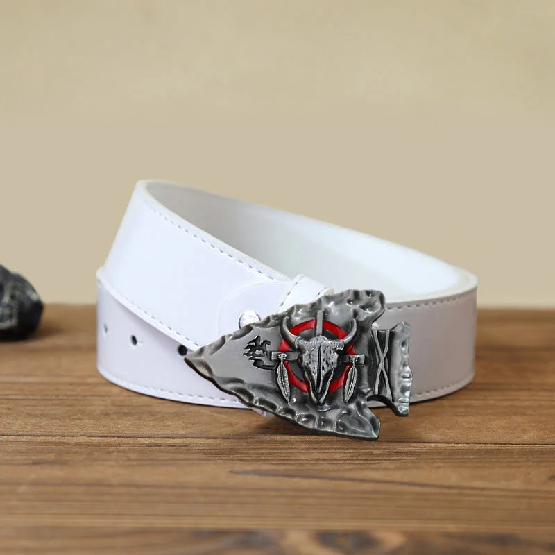 Men's DIY Arrowhead Shaped Bull Buckle Leather Belt - Image 9