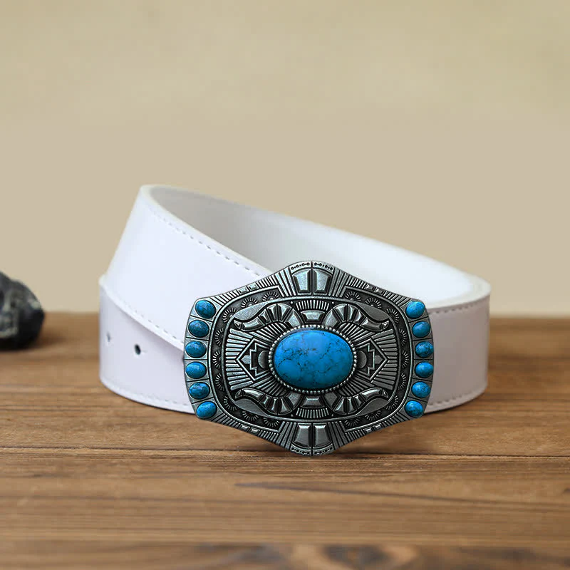 Men's DIY Artificial Turquoise Bohemia Buckle Leather Belt - Image 6