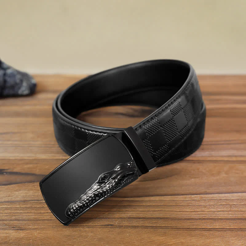 Men's DIY Black Crocodile Head Automatic Buckle Leather Belt - Image 9