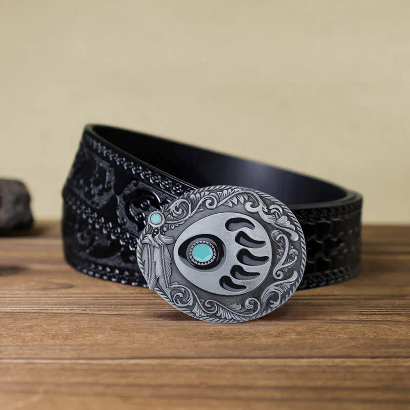 Men's DIY Blue Enamel Bear Paw Buckle Leather Belt - Image 12