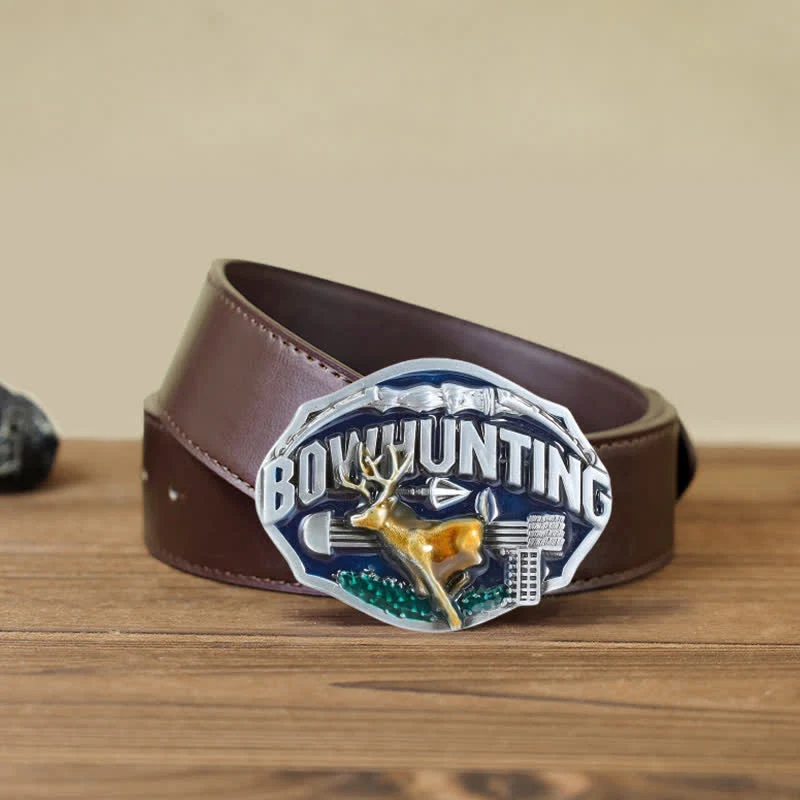 Men's DIY Bowhunting Deer Enamel Buckle Leather Belt - Image 9