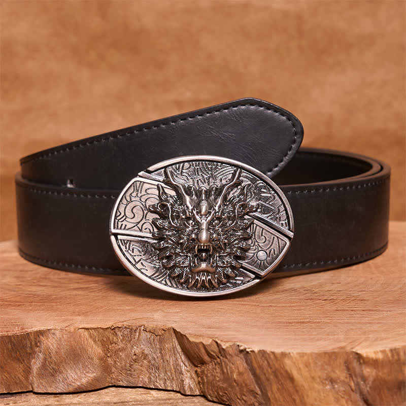 Men's DIY Brave Dragon Hidden Folding Knife Leather Belt - Image 5