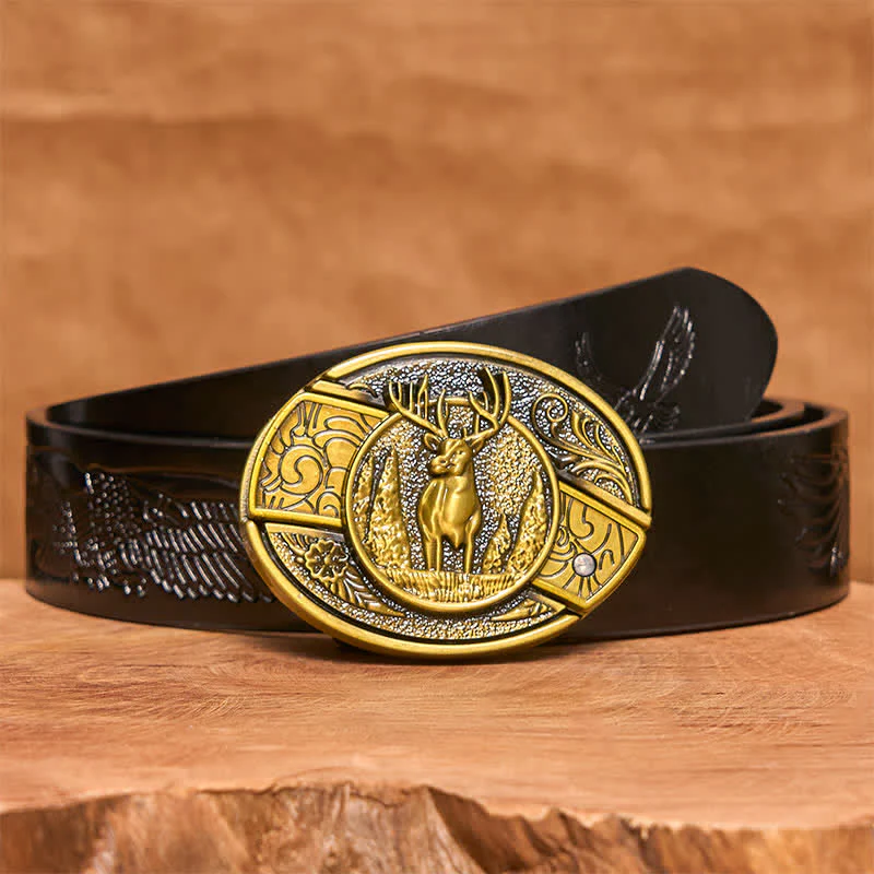 Men's DIY Bronze Forest Deer Hidden Folding Knife Leather Belt - Image 7