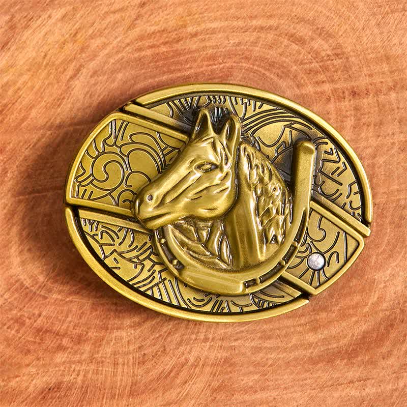 Men's DIY Bronze Horse Head Hidden Folding Knife Leather Belt - Image 3