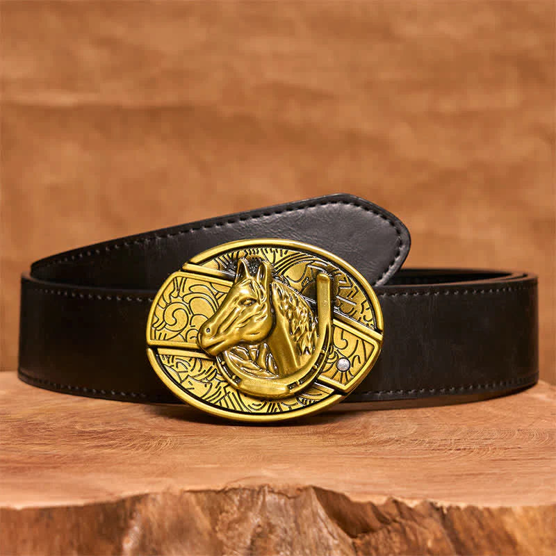 Men's DIY Bronze Horse Head Hidden Folding Knife Leather Belt - Image 5