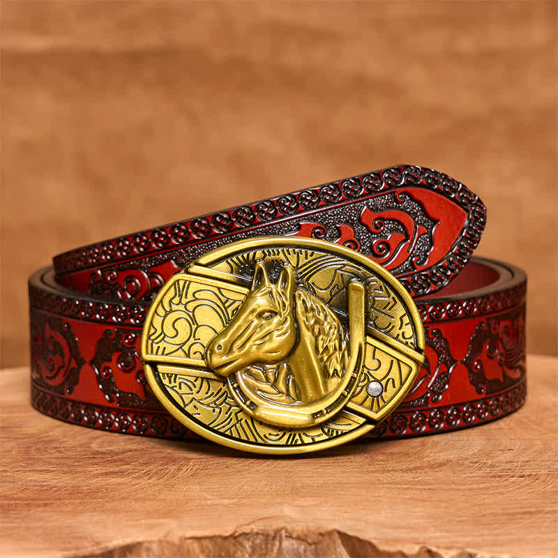 Men's DIY Bronze Horse Head Hidden Folding Knife Leather Belt - Image 8