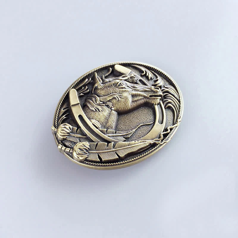 Men's DIY Bronze Horse Horseshoe Buckle Leather Belt - Image 3