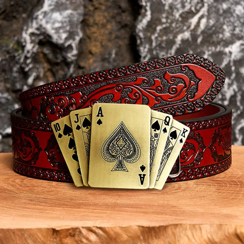 Men's DIY Bronze Royal Flush Leather Belt with Hidden Lighter - Image 9