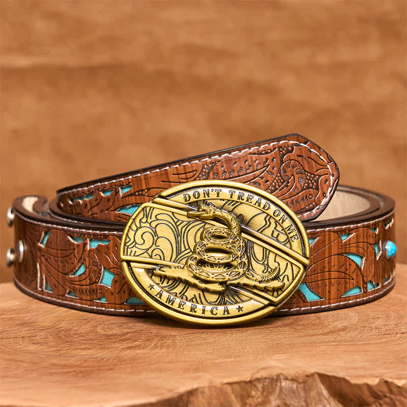 Men's DIY Bronze Snake Hidden Folding Knife Leather Belt - Image 6