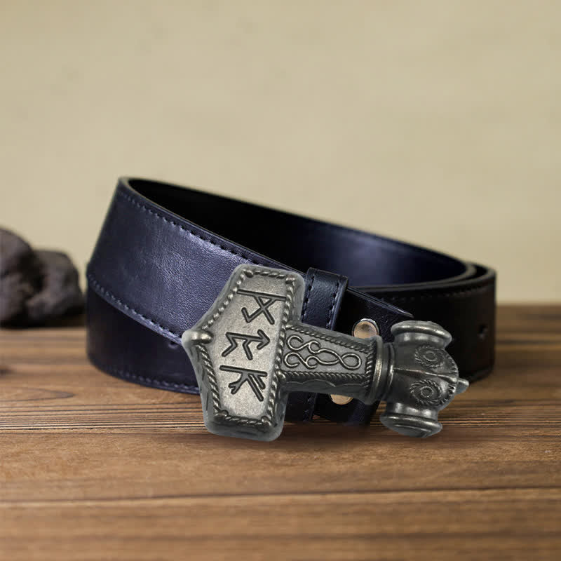 Men's DIY Brutal Viking Hammer Buckle Leather Belt - Image 11