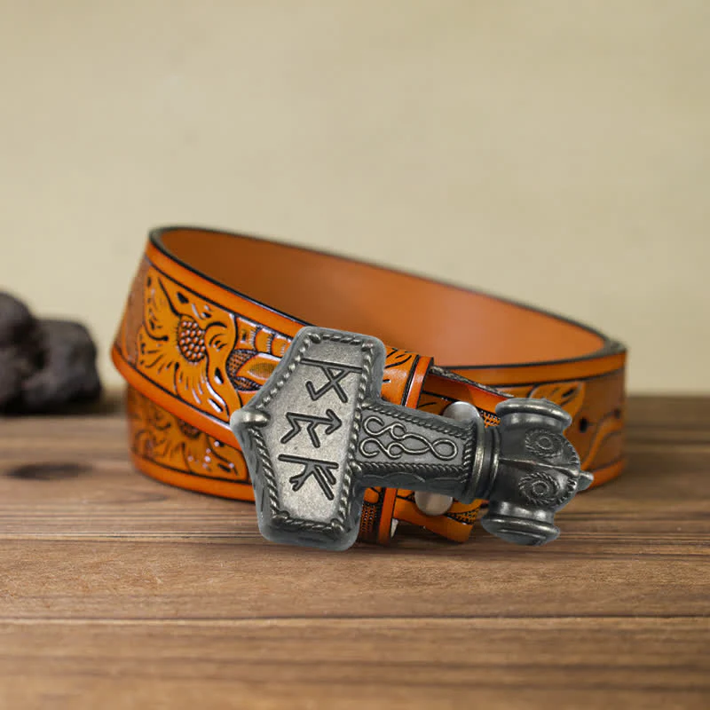 Men's DIY Brutal Viking Hammer Buckle Leather Belt - Image 17