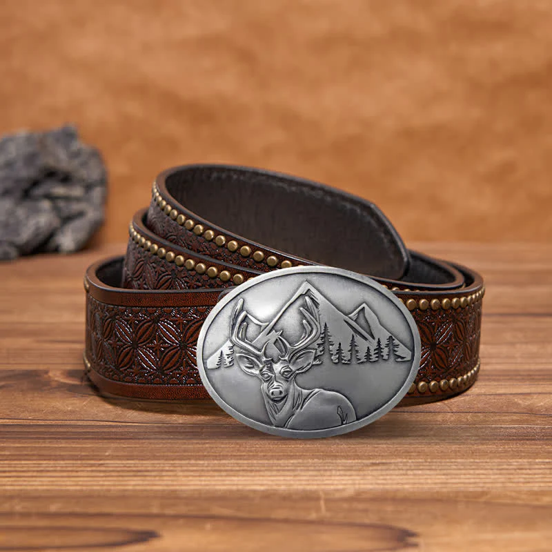 Men's DIY Carved Deer Creative Beer Holder Buckle Leather Belt - Image 11