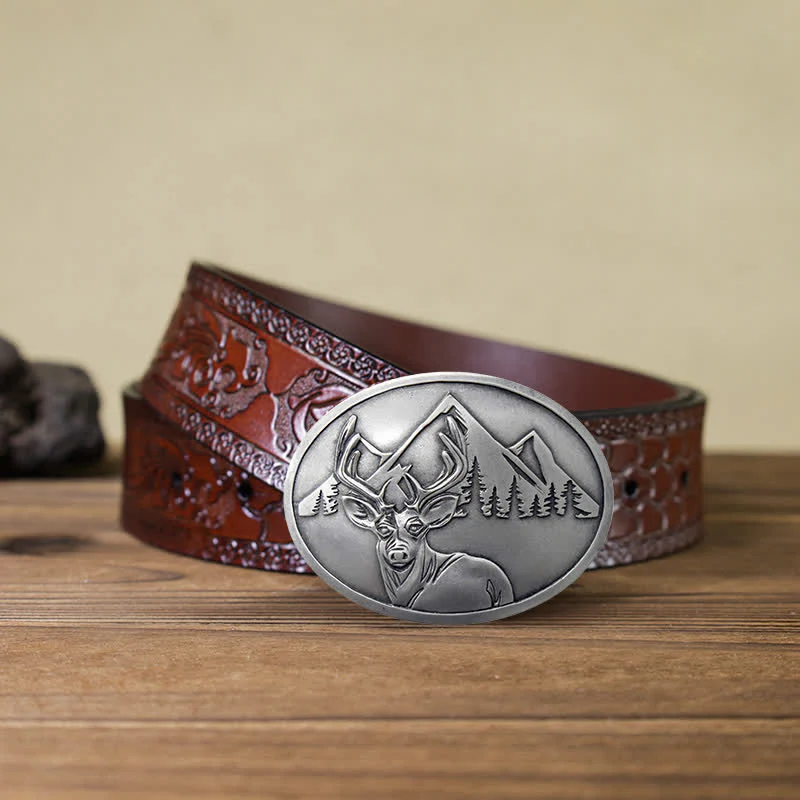 Men's DIY Carved Deer Creative Beer Holder Buckle Leather Belt - Image 13