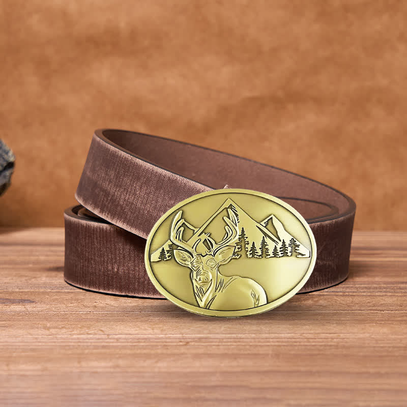 Men's DIY Carved Deer Creative Beer Holder Buckle Leather Belt - Image 18