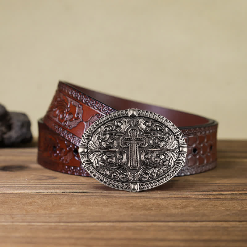 Men's DIY Center Cross Attitude Buckle Leather Belt - Image 17