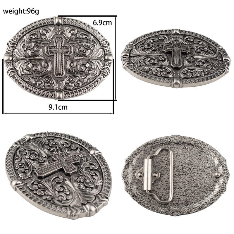 Men's DIY Center Cross Attitude Buckle Leather Belt - Image 3