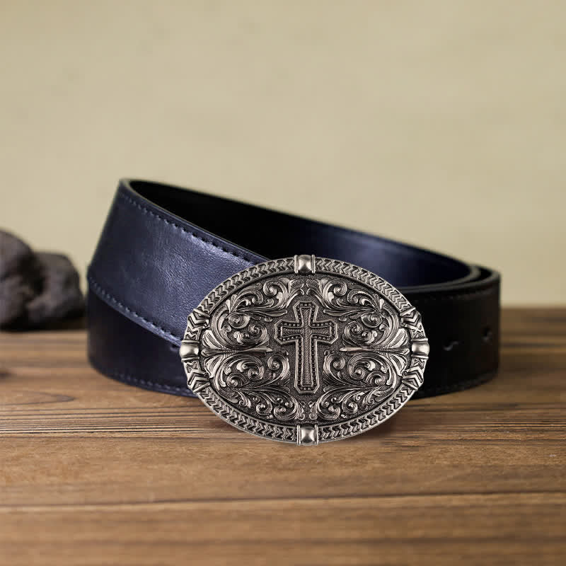 Men's DIY Center Cross Attitude Buckle Leather Belt - Image 5