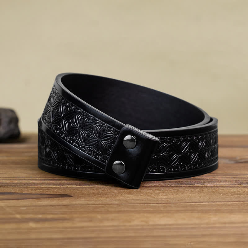 Men's DIY Charming Carved Feather Buckle Leather Belt - Image 8