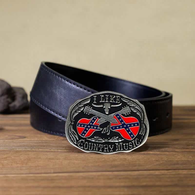Men's DIY Country Music Guitar Bull Buckle Leather Belt - Image 4