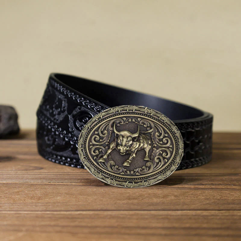 Men's DIY Cowboy Bullfighter Buckle Leather Belt - Image 10